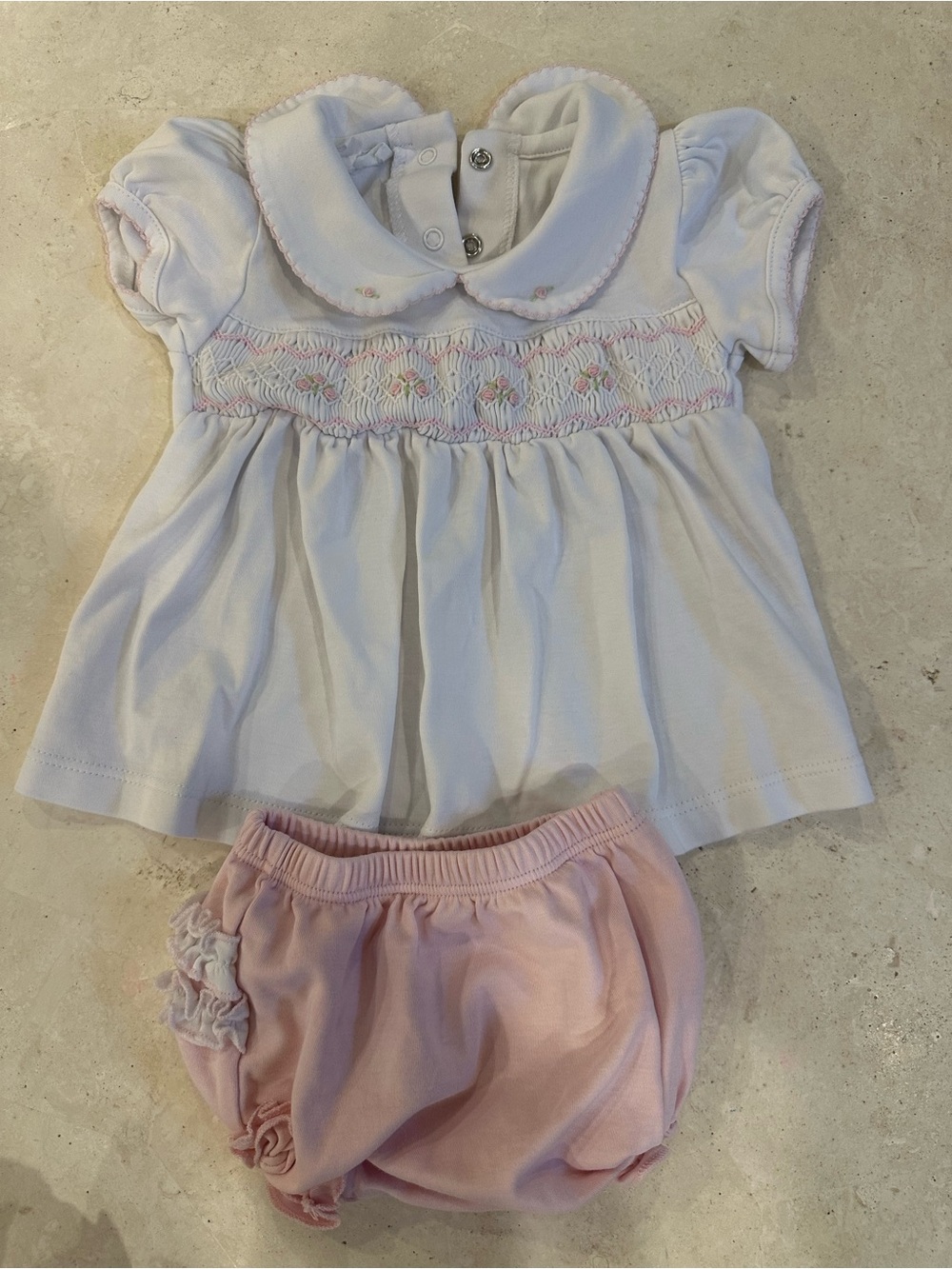 White and Pink Smocked Baby Matching Set